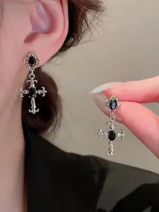 Unique Cross Design Gothic Earrings - Synthetic Zirconia Dangling Earrings for Women & Girls Holiday Party Engagement, Perfect for Wedding Jewelry, Daily Wear Anniversary Gift