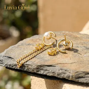 Asymmetrical Tassel Chain Dangle Earrings For Women With Sparkling Cubic Zirconia 18 K Gold Plated E-coating Eco-friendly Brass Nickel Lead Free Hypoallergenic Jewelry Gift for Everyday Chic Mother's Day Birthdays Luvia Gold Studio