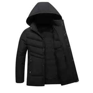 Men's black hooded down jacket - lightweight and warm winter jacket with zippered pockets and stand up collar