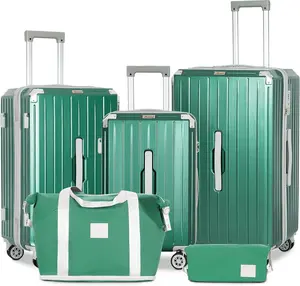 Romswi 5-Piece Luggage Set - 20", 24", 28" Lightweight Hardside Sage Green Suitcase with TSA Lock, Cup Holder, Spinner Wheels & Travel Bag – Durable PC+ABS Expandable Carry-On & Checked Bag