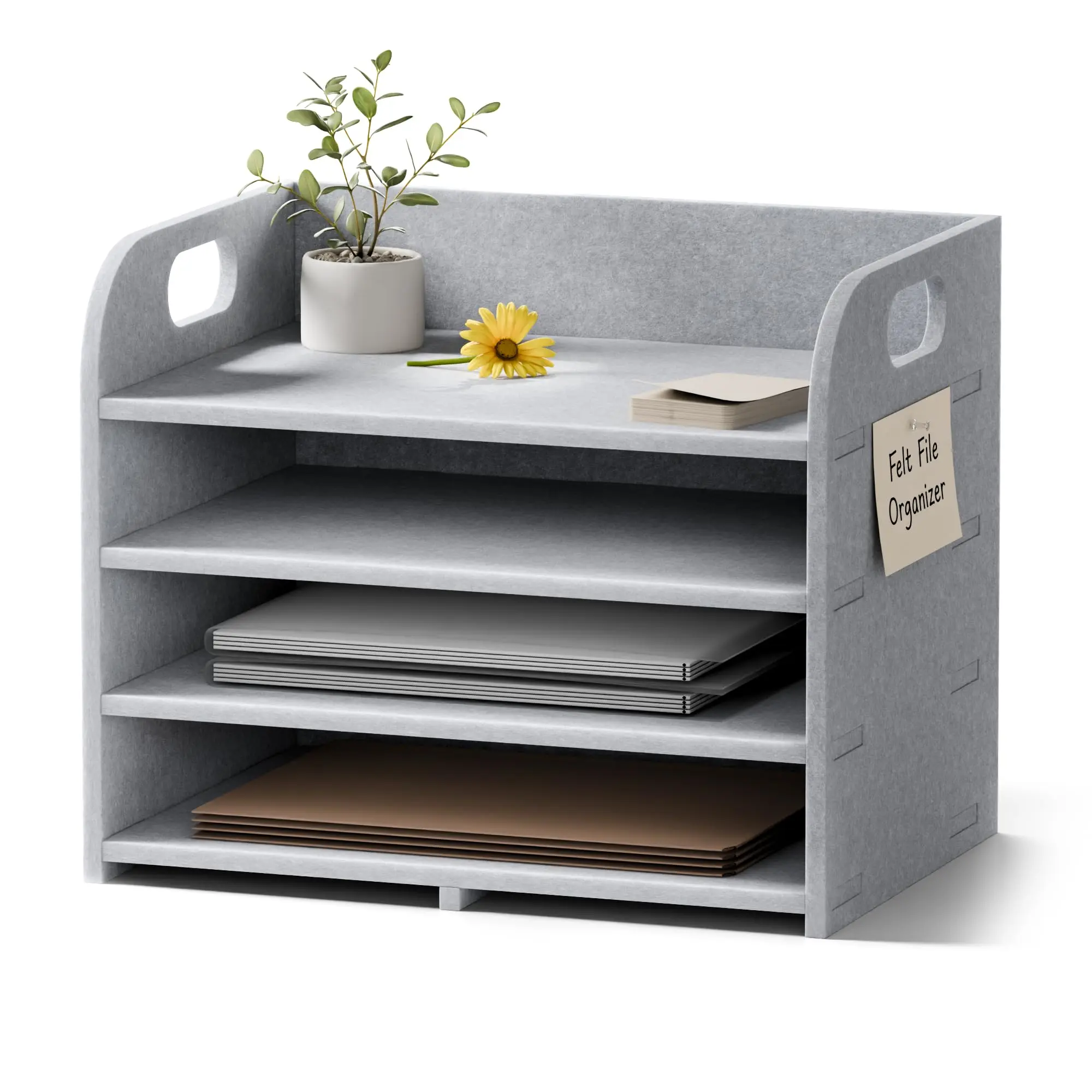 4-Tier Felt File Organizer with Carry Handles, Soft Gray