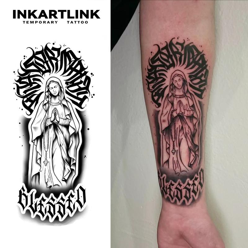 INKARTLINK Tattoo Tech, 2 Sheets Semi-Permanent Temporary Tattoos ,​​Divine,Adult Art Design,Lasts 1-2 Weeks, Waterproof, Realistic Look, No Adhesive, No Reflection,For Man And Woman,Ideal for Swimming, Party
