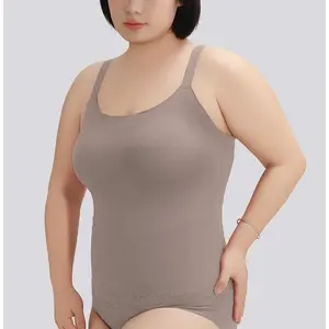 Plus-Size Comfortable Lace Touch Tank Top with Removable Pads for Effortlessly Chic Look in Black Nylon Minimalist Sleeveless Basic Women'swear Womenswear  waist  trainer  full  body minimizer bra
