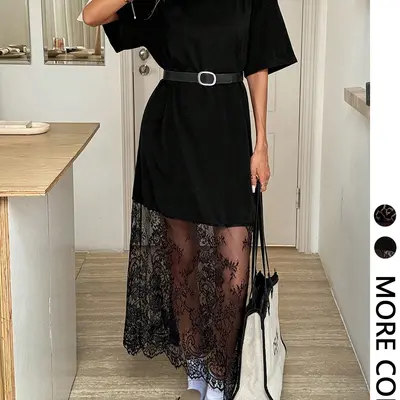 Shirt Dress with Lace Undershirt - TikTok Shop