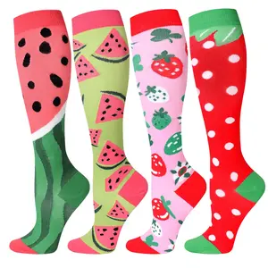 ISUNIE Fruit-Inspired Compression Socks 4 Pairs (15-20mmHg) For Women & Men – All-Day Comfort, Ideal for Running,  Athletics, Outdoor Activities, and Office Work, Refreshing and Breathable, Relieves Leg Fatigue,