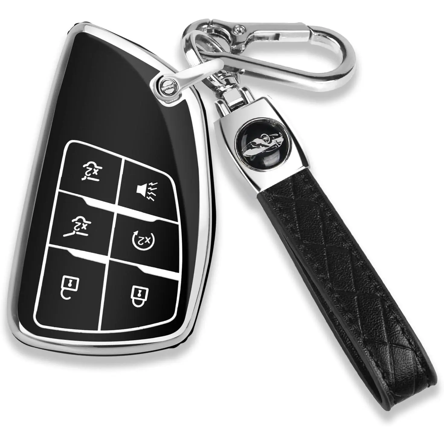 Chevy Key Fob Cover with Keychain, Soft TPU Protection Case, Chrome Trim Black, Compatible with 2021-2025 Chevy Tahoe Suburban, GMC Yukon Denali, Silverado 6-Button Models, 2021-2024 Chevy Tahoe Suburban