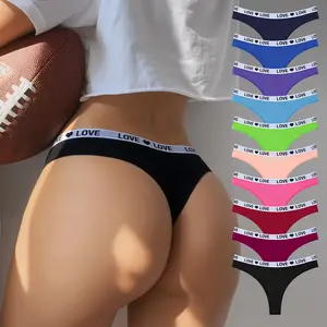 Hotcom Women's Low Waist Cotton Spandex Thong Panties - 5/7/10-Pack Lingerie with Love Heart Waistband, Comfortable Breathable Invisible Fabric Underwear for Women, Ideal for Spring, Fall