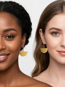 Monarch African Continent Gold Statement Earrings - Artistic, Africa Dangle, Chic Style Costume Jewelry, Artistic Statement Earrings
