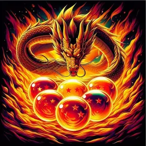 5D DIY Full Drill Round Diamond Painting - Diamond Art Kit Dragon, Flame, Dragon Ball Mosaic, Canvas, Diamond Painting Kits - DIY Decorative Painting, Home Wall Decor, Suitable for Halloween and Christmas, Birthdays and Anniversaries Gifts