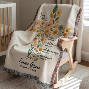 Personalized Baptism Gift Baptism Gifts Grom Godparents Christening Gifts for Girls or Boys Baptism Cross Woven Blanket Goddaughter Gift