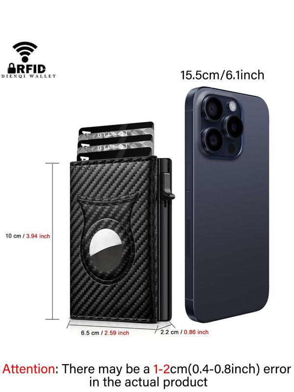 Rfid Men's Wallet with Airtag Holder, Slim Carbon Fiber Credit Card Case, Anti-Theft, Multi-Card Slots, Zipper Coin Pocket