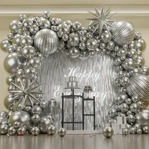 119pcs 4D Metallic Silvery Balloons, Extra- Star Balloons Suitable for Disco-Themed Parties, Birthdays, New Year, Christmas, Valentine'S Day, Anniversaries, Weddings, Birthday Carnivals, and Home Room Background Decorations