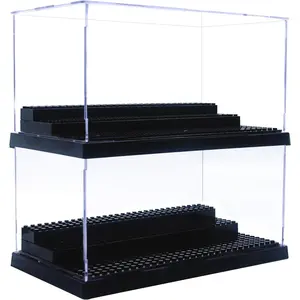 Minifigure Display Case for Action Figures Blocks, Dustproof Acrylic Display Box Storage with 3 Movable Steps for Collection Models Minifigures, Bricks Blocks Toys