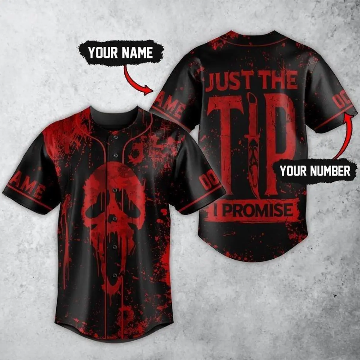 Custom Horror-Inspired Baseball Jersey, Minimalist Ghost Face Style Fan Shirt