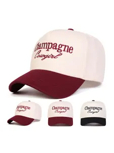 Unisex Champagne Cowgirl Letter Embroidered Classic Baseball Cap, Adjustable Sun Protection Hat for Outdoor Travel Beach Vacation