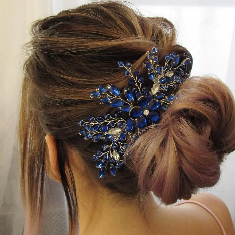 Bride's Silver-Blue Rhinestone Hair Comb - Dainty Sparkling Flower, Faux Pearl Hair Accessory for Wedding