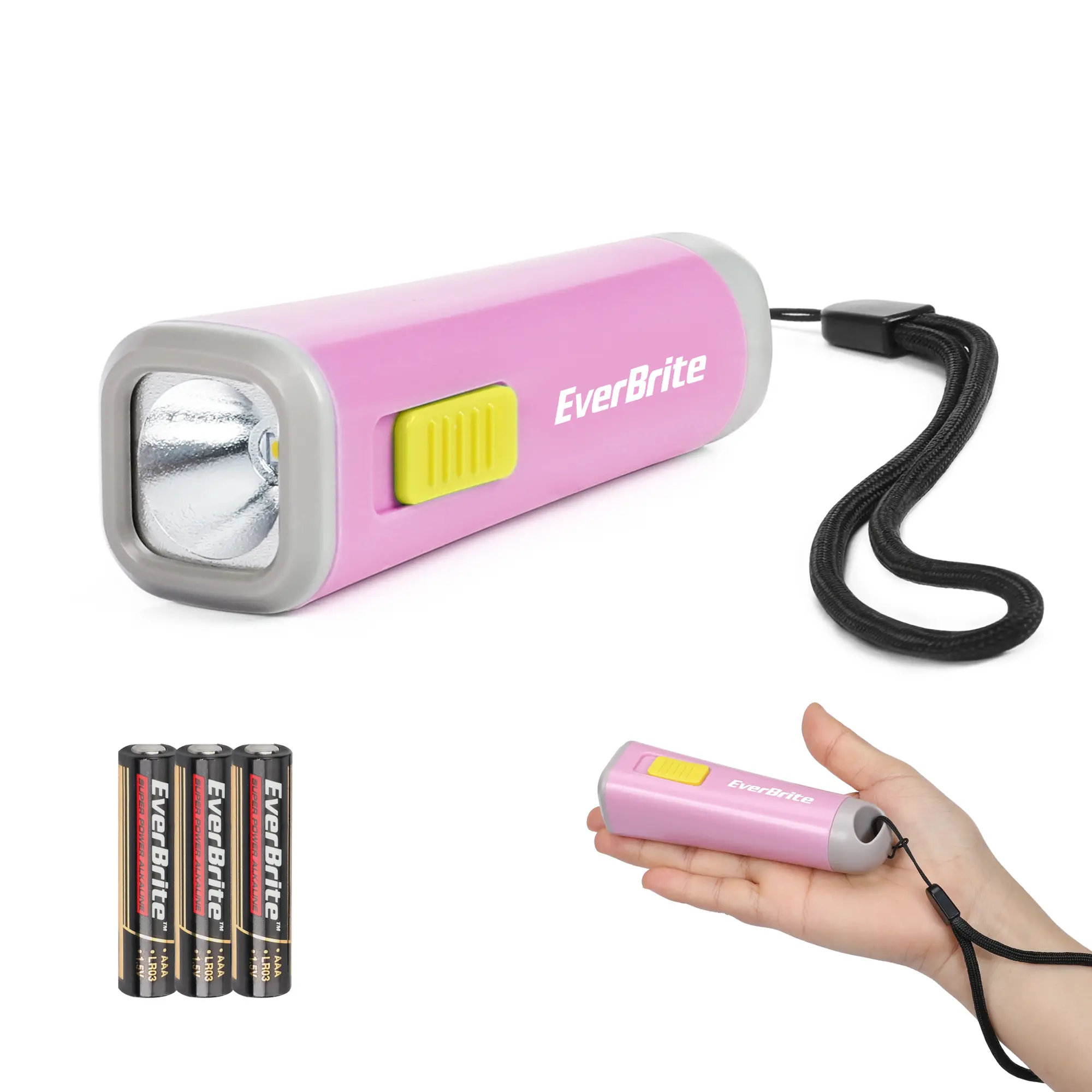 #fathersdaygift EverBrite Kids Flashlight, Mini LED Flashlight, Plastic Torch Use for Emergencies, Camping, Outdoor with Lanyard 3AAA Battery Included, Pink