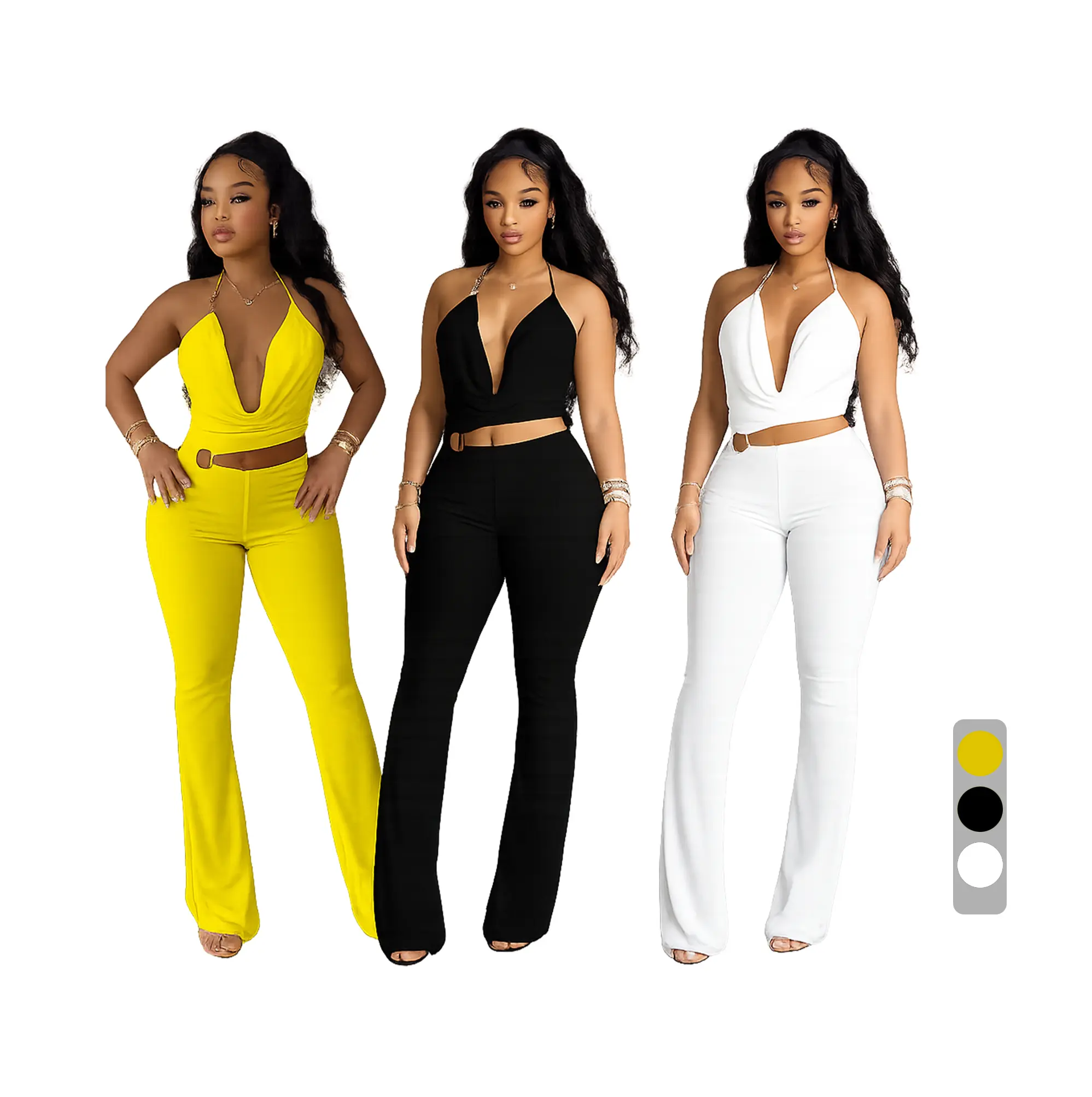 Backless V-neck Jumpsuit, Women's Lace-Up Sleeveless Clubwear, Birthday Jumpsuit, Jumpsuit
