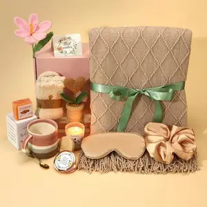 Christmas & Birthday Gifts for Women, Self Care  Basket Get Well Soon Care Package - Luxury  Set with Knitted Blanket, Fuzzy Socks, Mug, Candle, Scrunchie for Her, Mom,