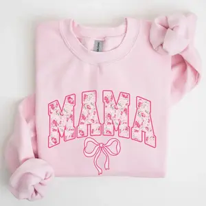 Mama, Coquette, Pink Bows, Trend, Girly, Soft Girl Era Sweatshirt & Tshirt, Women's Crew Neck, mother's day gift, mother's day gifts