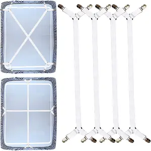 Sheet Straps, 4 Pcs(2 set) Crisscross Fitted Sheet Clips Band Grippers Suspenders Corner Holder Elastic for All Bedsheets Mattress Corners Flat Sheets Long Type (White)