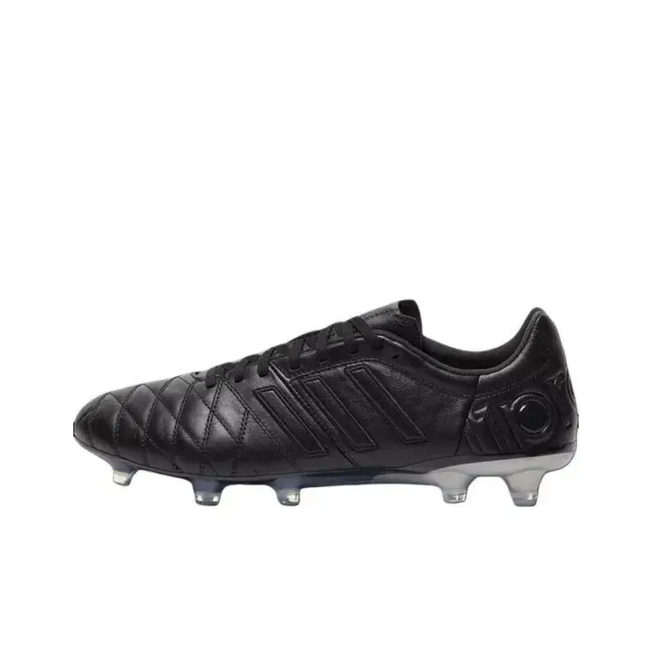 Brand-New Retro Lace-Up Firm-Ground Soccer Cleats - Premium Quilted Stitch Leather-Style Black Upper, Embossed Side Stripes, Shiny Transparent-Bottom Studs, Original Shoe Box for Grass-Field Drills, Casual Matches