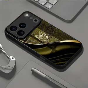 Gold Wolf Head Luxury Background Pattern Tempered Glass Phone Case Suitable for iPhone 17 16,15,14,13,12,11 Plus Pro Max