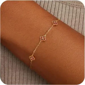 Birthstone Gold Clover Bracelet Dainty 14K Gold Plated Cute Friendship Stackable Bracelets for Women No Tarnish Trendy Charm Best Friend Bracelet Stack for