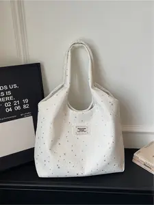 Large capacity star printed tote bag, versatile casual shoulder bag, premium texture shopping bag, suitable for daily commuting, school, and weekend travel, Fabric tote bag