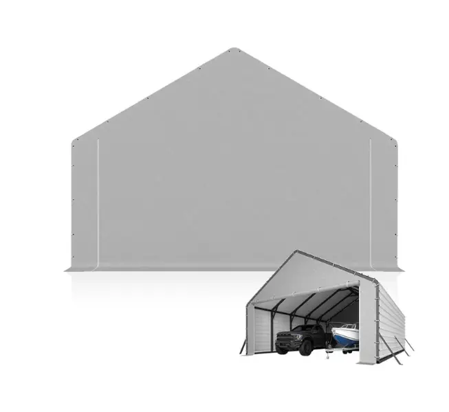 Carport Door Panel for 13 FT Wide Shelters, Heavy-Duty PE Tarp Enclosure with Zippered Opening, Ball Bungees, Waterproof UV-Resistant Gray Design