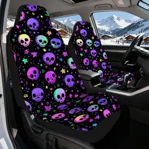 2pcs, Universal Rainbow Skull Stars Print Comfort Auto Seat Covers, for Most Vehicle Interior, Foldable and Washable, Perfect Gift for Drivers and Passengers, Car Seat Covers