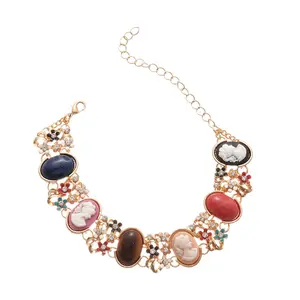 DB-Rhinestone Inlaid Resin Flower Portrait Colorful Bracelet, Niche Light Luxury Bangle, Stylish High-end Hand Jewelry for Women bracelet men