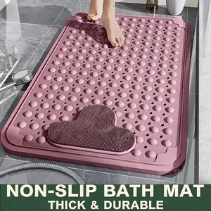Non-Slip TPE Bath Mat for Elderly Safety, Thick Q-Elastic Shower Mat with Massage Foot Scrubber, Strong Suction Cups Drainage Holes, Anti-Fall Bathroom Floor Mat for Seniors, Kids, Pregnant Women