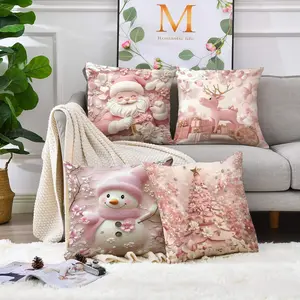 4-Piece Christmas Pillow Covers Set, Home Decorative Cushion, Single-Sided Print, 45x45cm, Tree Snowman Reindeer Design, Soft Plush Material, Hidden Zipper