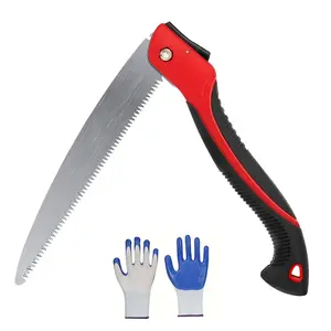 Folding Hand Saw, 10-Inch Folding Pruning Camping Heavy Duty Saw Blade With Multi-Level Razer Teeth For Tree Trimming, Wood Cutting, Gardening Tools (Red-10")