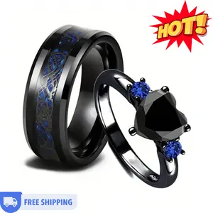 Couple Rings - Wedding Rings for Men - Romantic Heart Crystal Stone - Fashion Valentine's Day Gift - Adults' Jewelry