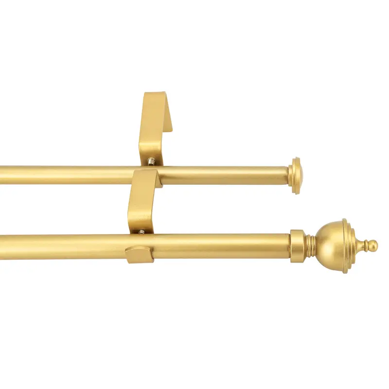 Dwell Smart 5/8" Double Curtain Rod with Royale Finials,28"-48",48"-84",84"-120"(Pewter, Gold, WeatheredWhite,Bronze Gold)