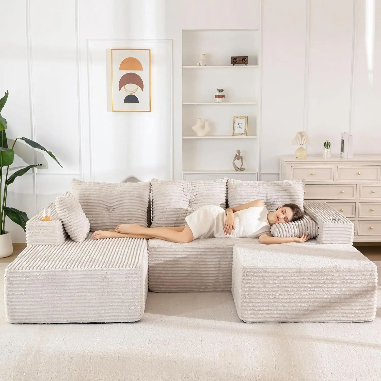 Grayish Beige U Shape-Left Facing Chaise