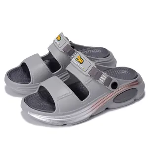 Men's Gradient Stripe Platform Slides, Grey Chunky Sole Sport Sandals, Non-Slip EVA Casual Shoes for Men