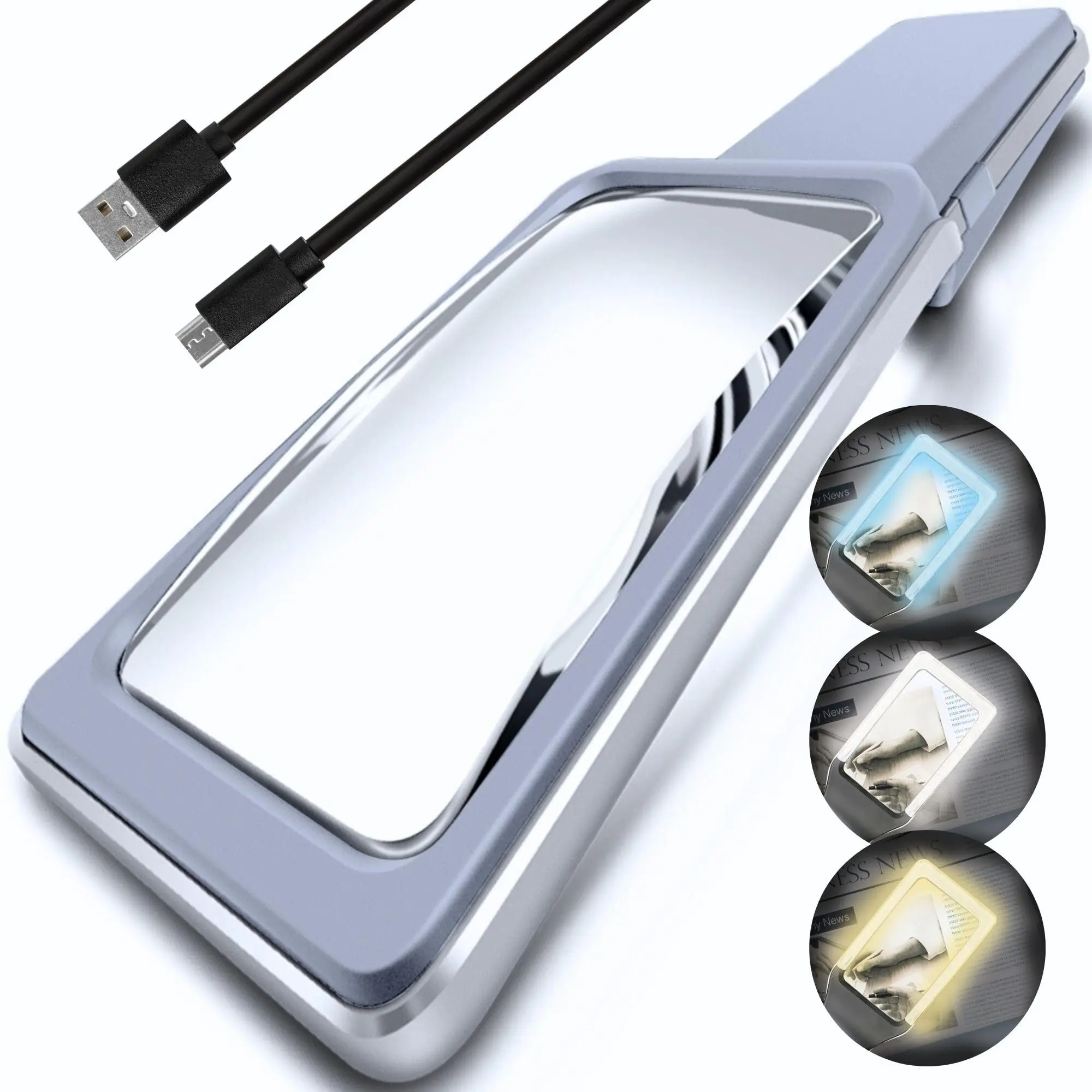 MagniPros 6X Rechargeable Magnifying Glass for Reading with 3 Color Light Modes & Anti-Glare Lens - Relieve Eye Strain | Perfect for Low Vision Seniors Inspection Crafts & Fine Print