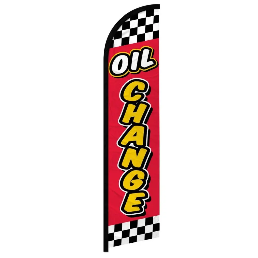 Windless Oil Change Advertising Flag, Red Checkered, Curved Shape, Large Size, Windproof Outdoor Festive & Party Banner Backdrop, Party Decoration Supplies, Yard Sign Banner