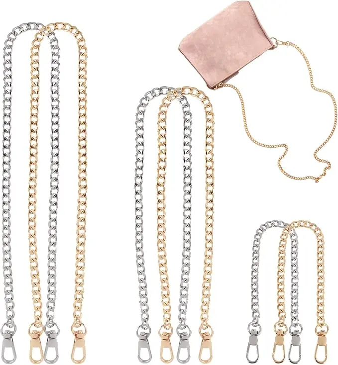 Pack of 6 Bag Chains, 30/60/120 cm Metal Bags Chain Silver and Gold, Chain Carry Strap for Handbag with Twist Clasps, Bag Chain Shoulder Strap for Handbags, Shoulder Bags