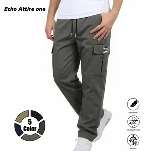 Echo Attire Men’s Solid Color Cargo Pants with Drawstring Waist — Casual, Comfortable Long Pants with Pockets, Suitable for Everyday Wear in All Seasons