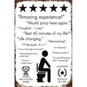 Funny Bathroom Tin Sign Metal Poster Vintage Wall Décor, Would Poop Here Again, Humor Wall Art Decor Cute Decorations Gifts for Home Bar Kitchen Restaurant Room Garden Plaque 8x12 Inch