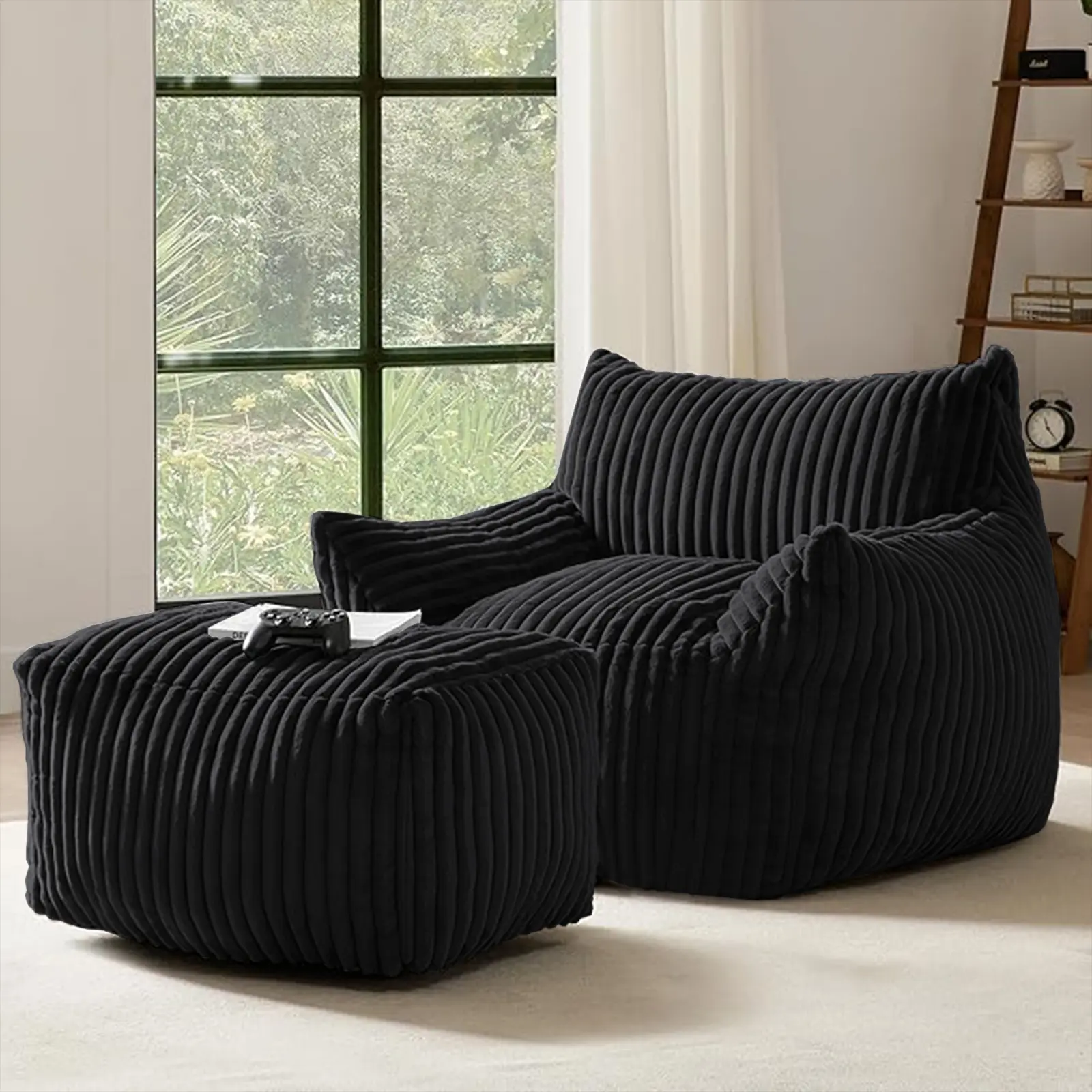 Sofa Chair with Ottoman, 5-Zone Ergonomic Support Lounge Chair, Soft Corduroy Accent Chair, Compact Box Delivery, Space-Saving Relax Chair for Small Living Spaces