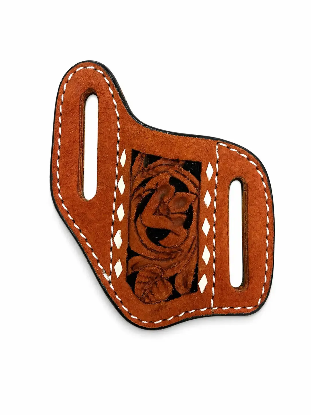 Handmade Leather Knife Sheath Belt Holster – Western Tooled Leather EDC Holder (Fits Standard Belt)