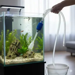 Portable Aquarium Gravel Cleaner with Electric Water Pump, Siphon & Adjustable Suction, Anti-Clogging Design, Extended Tube Kit for Fish Tank Sand Cleaning and Waste Removal