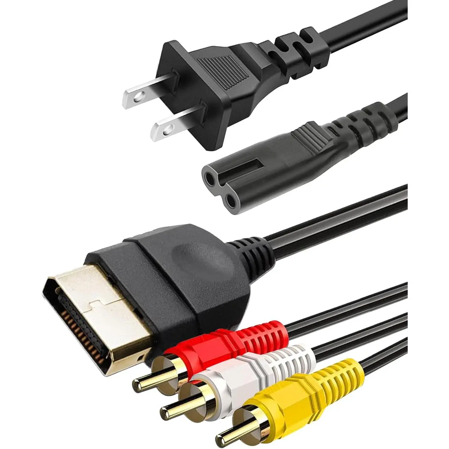Power Cord and AV Cable Compatible with Xbox, AC Power Cord Fit for Sony PS5/PS4/PS4 Slim/PS3 Slim, Xbox One S/X/Series X/S, TV Printer Speaker Monitor 2 Prong Replacement