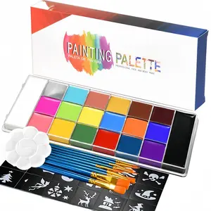 20 Color High Pigment Oil Paint Set, Includes 10 Brushes, 5 Stencils, Palette, Perfect for Halloween & Christmas Festive Makeup