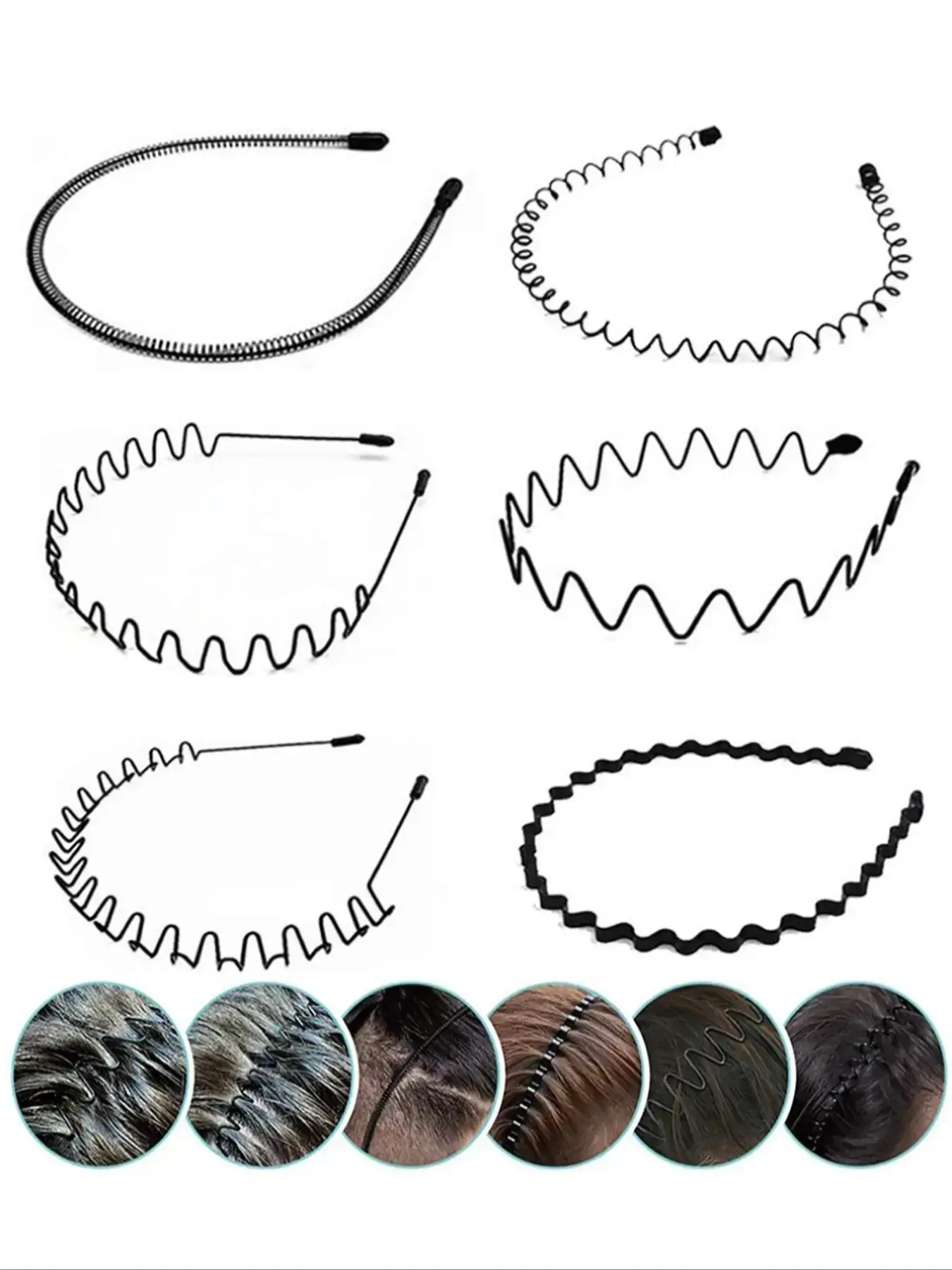 6pcs Metal Hair Accessories Set, Non-Slip Wave Spring Headbands for Face Washing & Sports, Simple Design Hair Clips